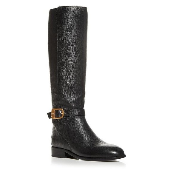 New! Tory Burch Women's Brooke Buckle Tall Riding Boots Black Size 8 M DD290